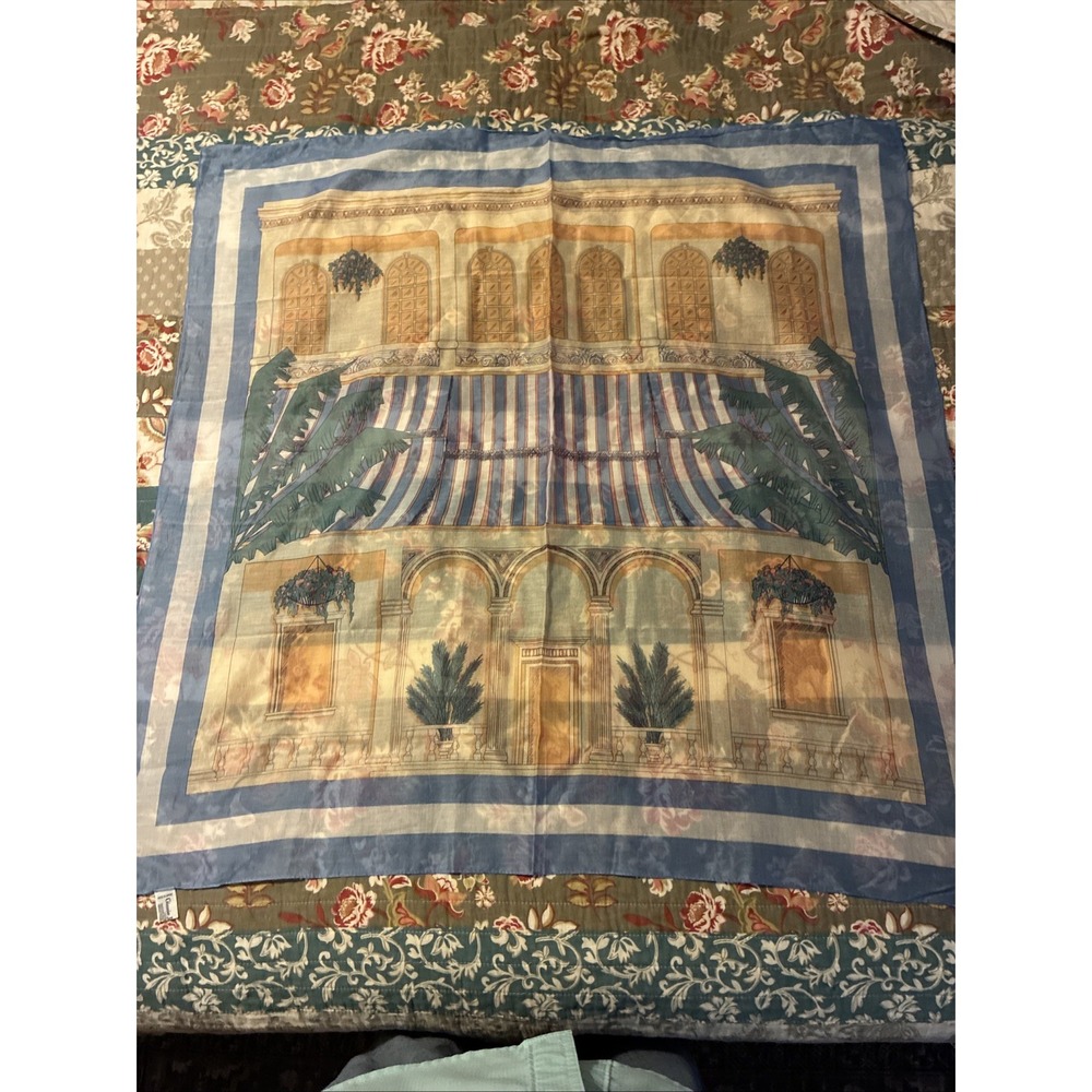 Ginnie Johansen Vintage 1980's 100% Cotton 33" Square Scarf Blue/multi Color